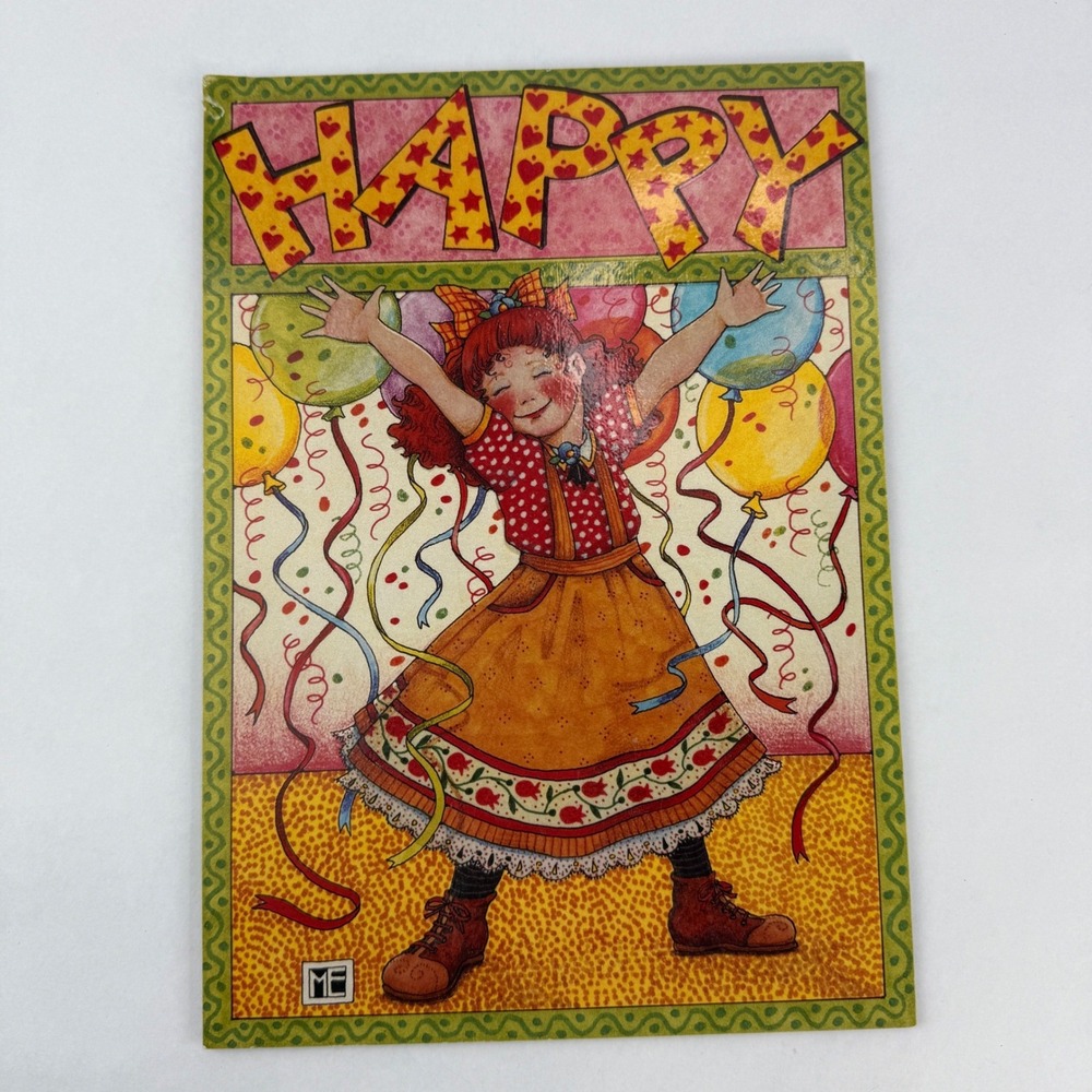Vintage Mary Engelbreit Happy Wood Wall Plaque Sunrise Publications 10.5x8